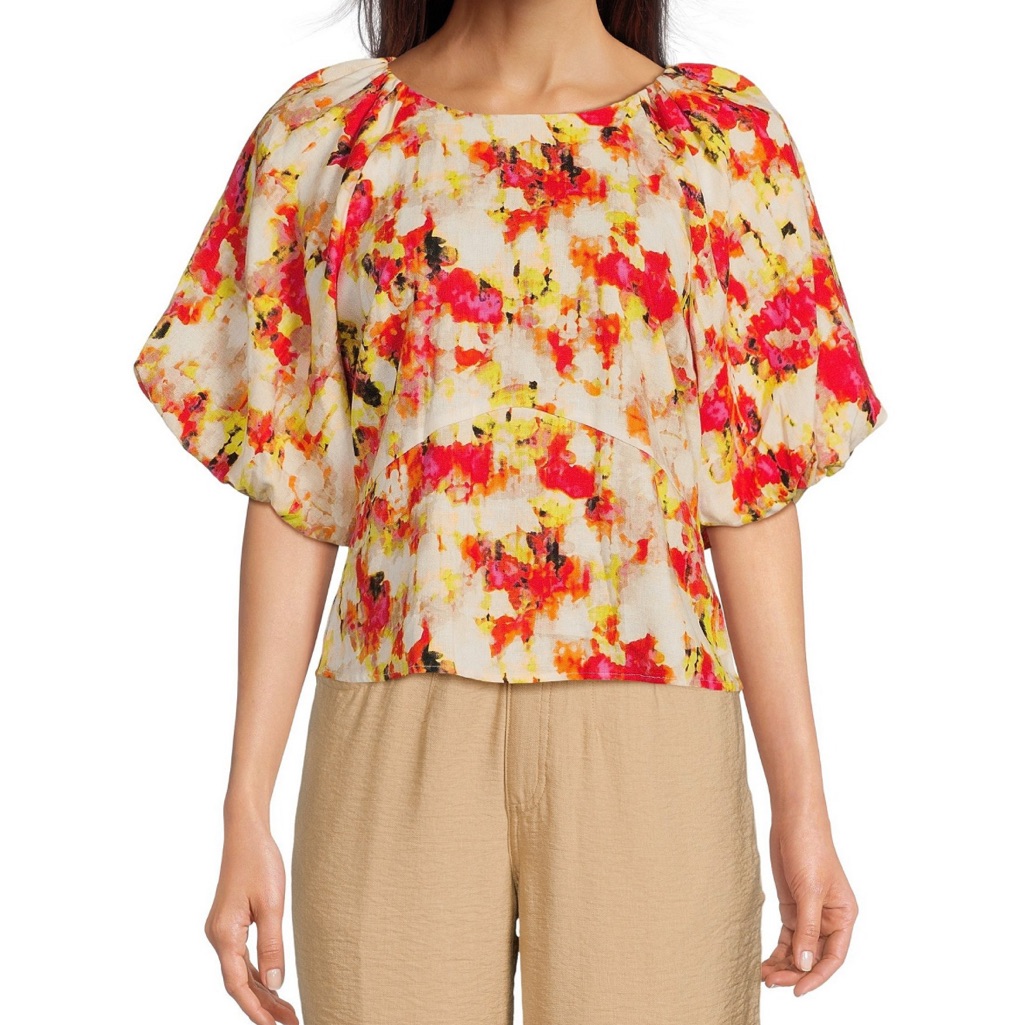 Dkny Puff Sleeve Linen Blouse M
